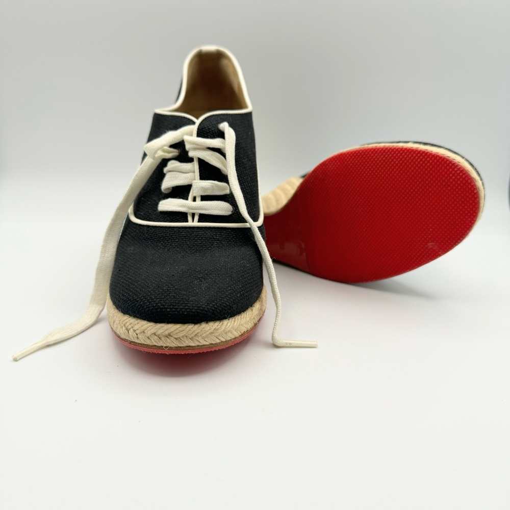 Red Soles! Espadrilles Wedge Shoes Tie Up Black Canvas EUR 39 US 9 Women's